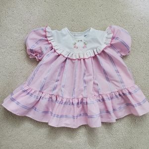 Polly Flinders Vintage Pink Embroidered Bow Ruffle Dress sz12m